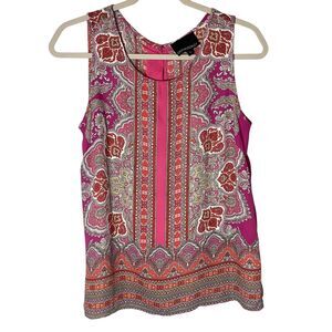 Cynthia Rowley Womens Sleeveless Blouse Button Back Pink Boho Size Small